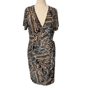 Ashley Stewart Animal Print Faux Wrap MIDI Dress Size 12